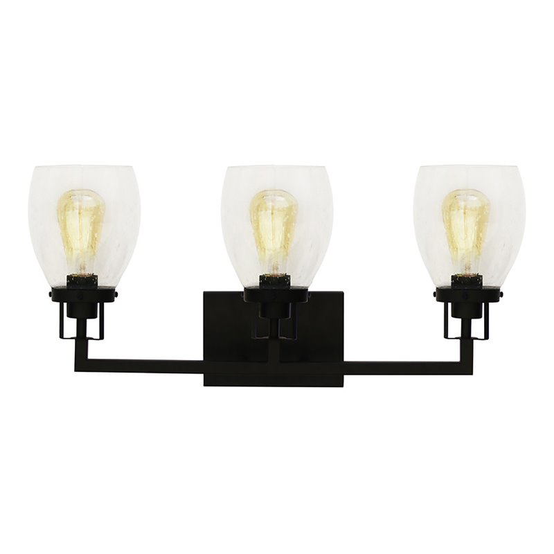 Yosemite Home Decor Jordan 3-Light Metal/Glass Vanity Light in Clear/Matte Black