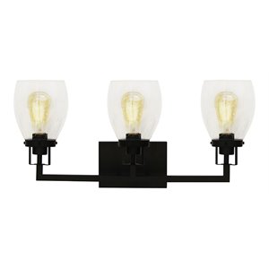 Yosemite Home Decor Jordan 3-Light Metal/Glass Vanity Light in Clear/Matte Black