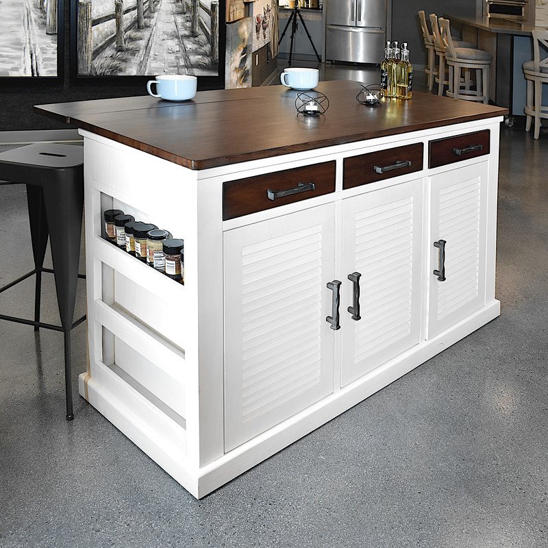 Yosemite Home Decor Wood Kitchen Island with Butcher Block Top in Logan White