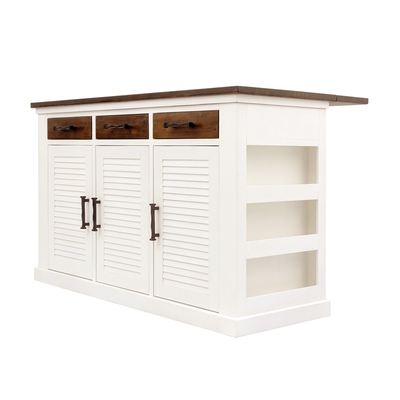 Yosemite Home Decor Wood Kitchen Island with Butcher Block Top in Logan White