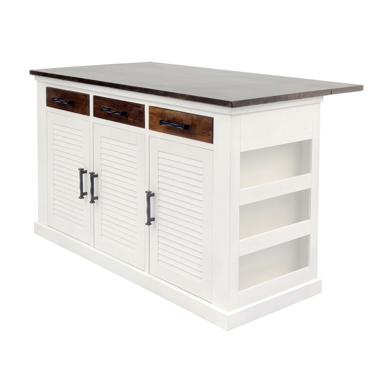 Yosemite Home Decor Wood Kitchen Island with Butcher Block Top in Logan White