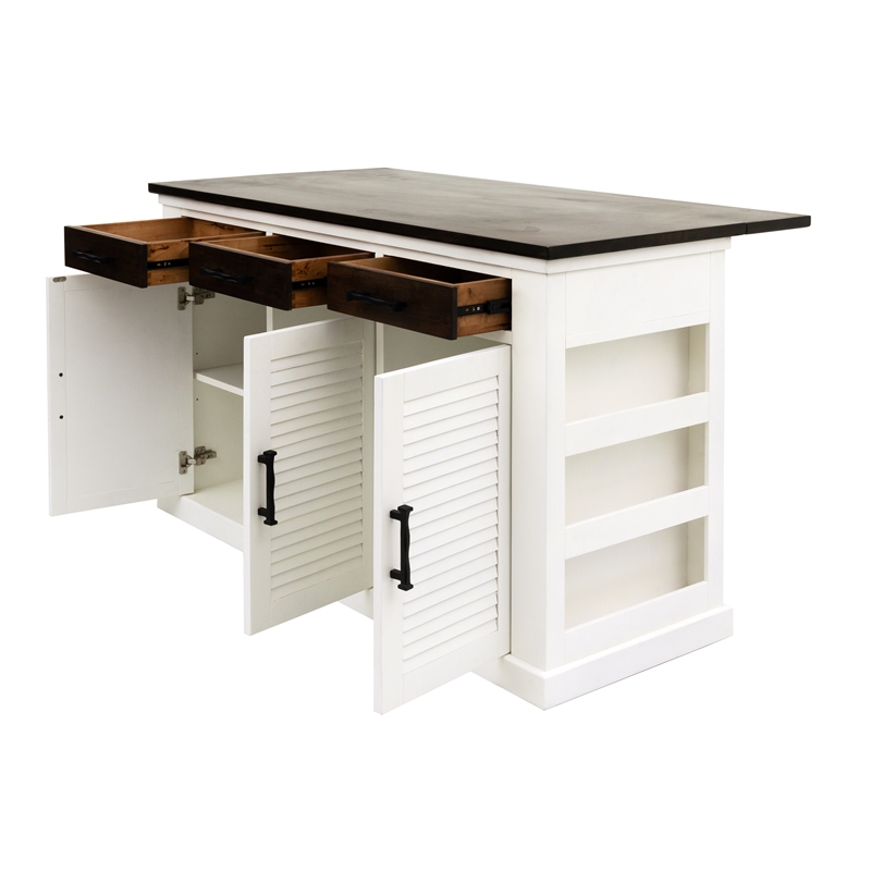 Yosemite Home Decor Wood Kitchen Island with Butcher Block Top in Logan White