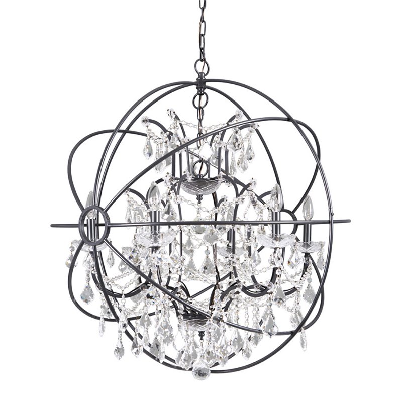 Yosemite Home Decor Contessa 6-Light Metal Chandelier in Matte Black