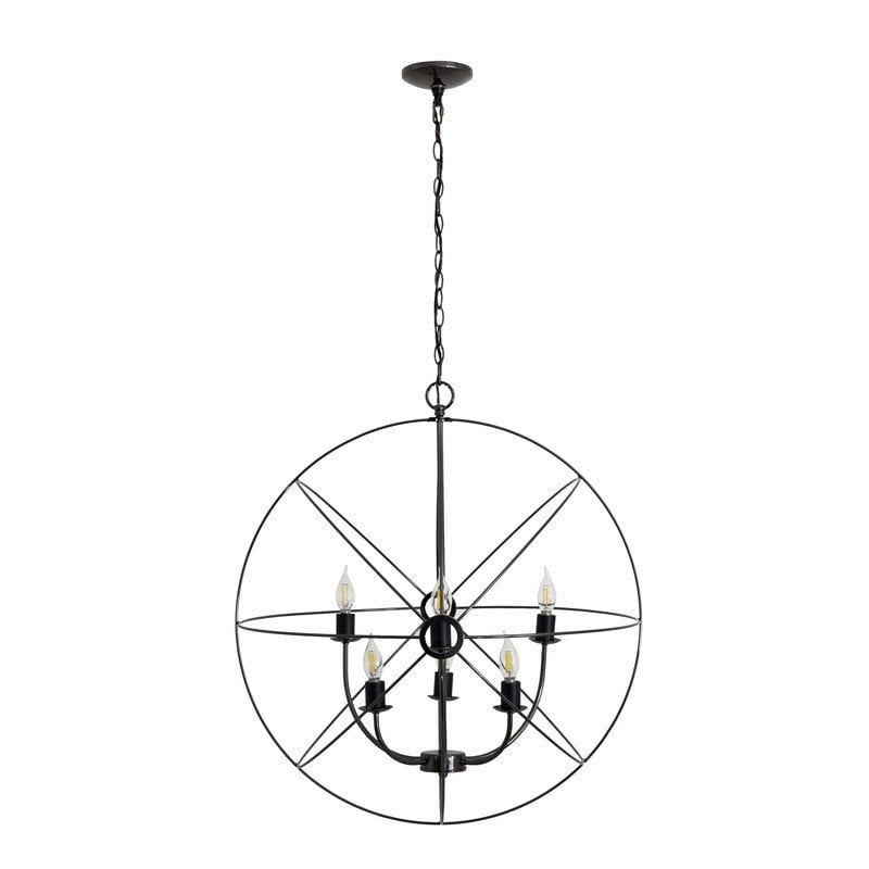 Yosemite Home Decor Orbs 6-Light Metal/Glass Cristobal Chandelier in Black/Smoke