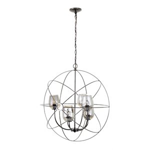 Yosemite Home Decor Orbs 6-Light Metal/Glass Cristobal Chandelier in Black/Smoke