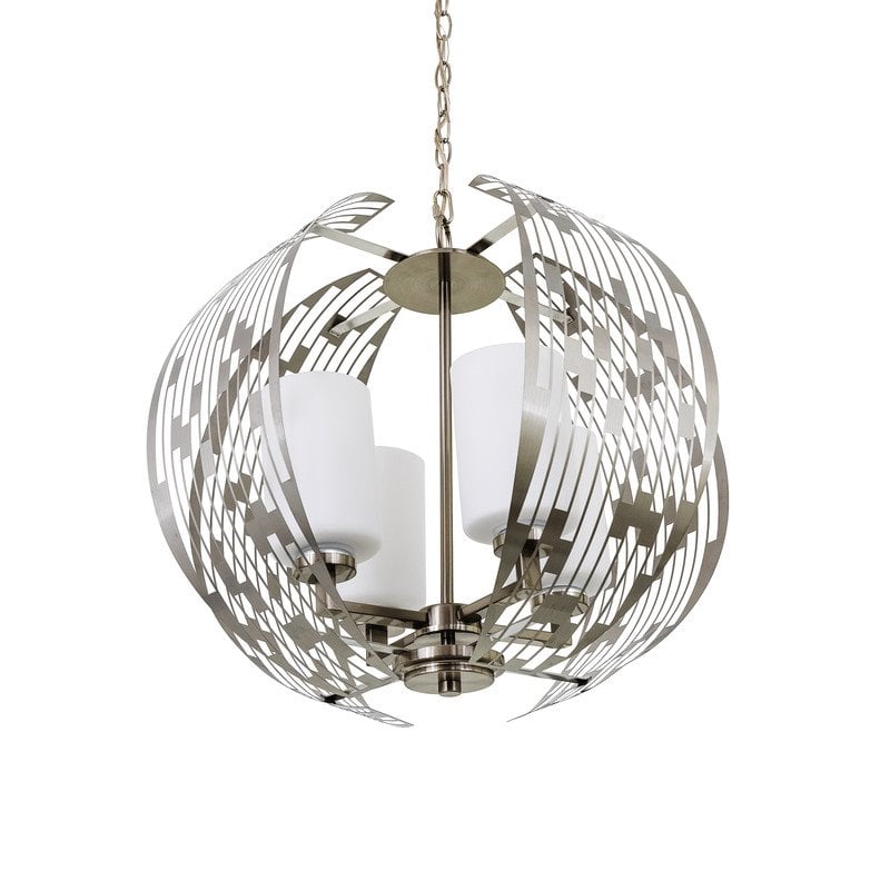 Yosemite Home Decor Orbs Symie 4-Light Metal/Glass Chandelier in Nickel/White
