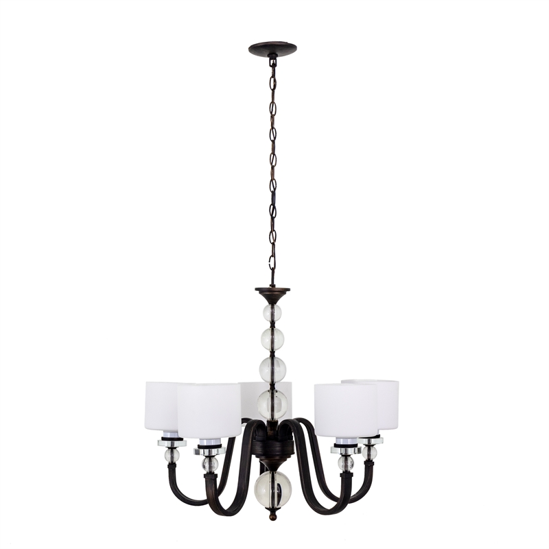 Yosemite Home Decor Mitchell Peak 5-Light Glass Hanging Chandelier in Bronze