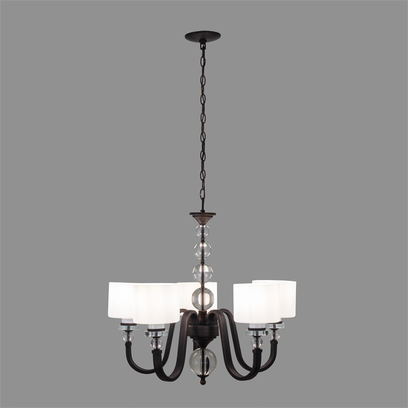 Yosemite Home Decor Mitchell Peak 5-Light Glass Hanging Chandelier in Bronze