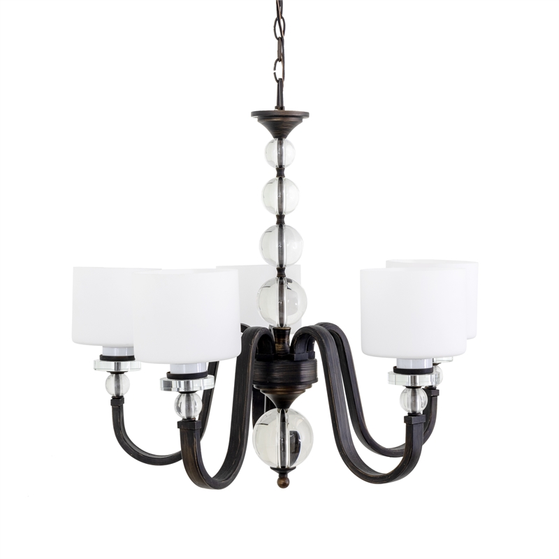 Yosemite Home Decor Mitchell Peak 5-Light Glass Hanging Chandelier in Bronze