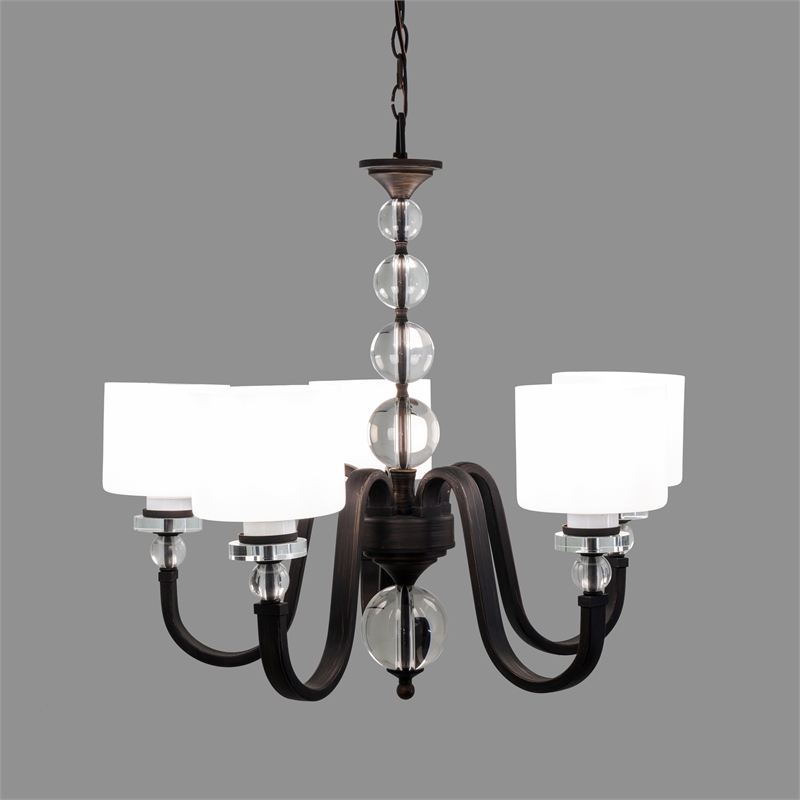 Yosemite Home Decor Mitchell Peak 5-Light Glass Hanging Chandelier in Bronze