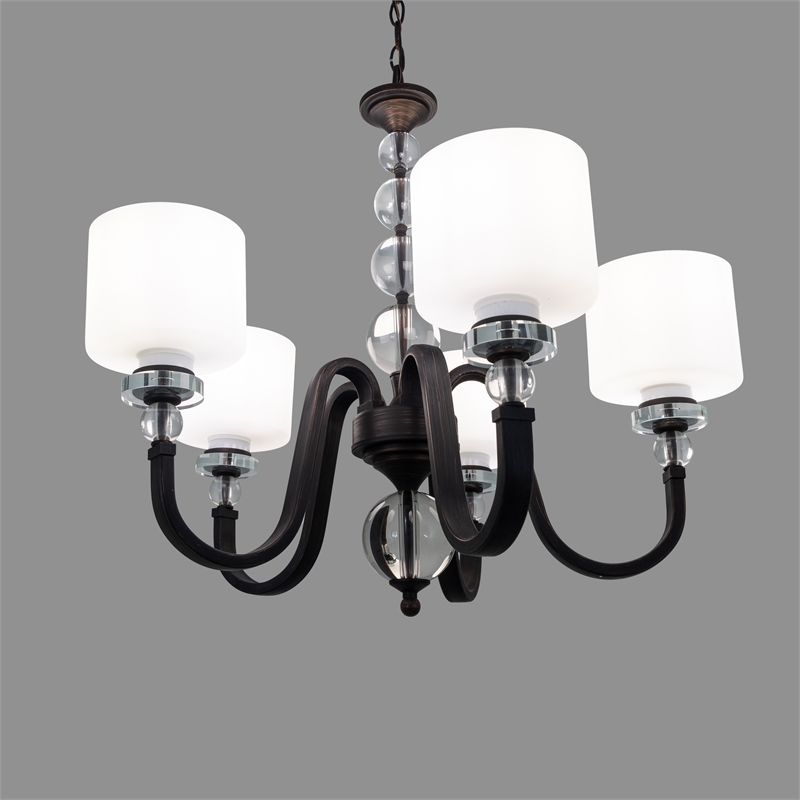 Yosemite Home Decor Mitchell Peak 5-Light Glass Hanging Chandelier in Bronze