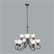 Yosemite Home Decor Ribbon Falls 9-Light Glass Chandelier in Nickel/White