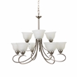 Yosemite Home Decor Ribbon Falls 9-Light Glass Chandelier in Nickel/White