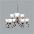 Yosemite Home Decor Ribbon Falls 9-Light Glass Chandelier in Nickel/White
