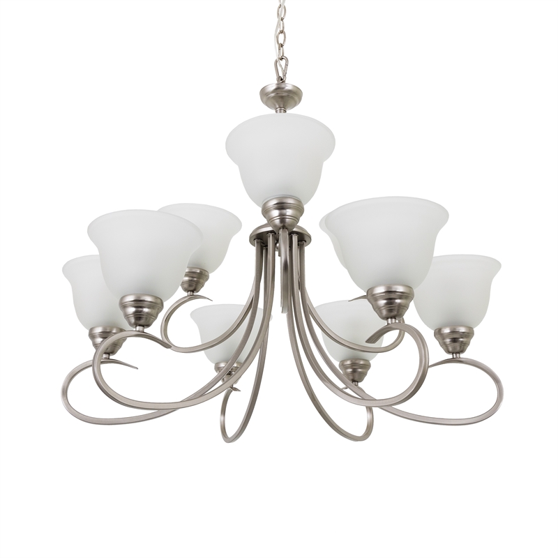 Yosemite Home Decor Ribbon Falls 9-Light Glass Chandelier in Nickel/White