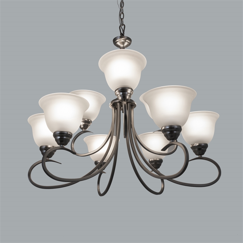 Yosemite Home Decor Ribbon Falls 9-Light Glass Chandelier in Nickel/White