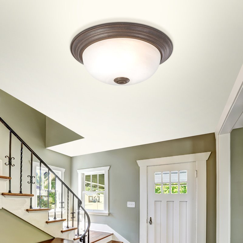 Yosemite Home Decor 1-Light Glass Flush Mount Lighting in Dark Brown/Alabaster