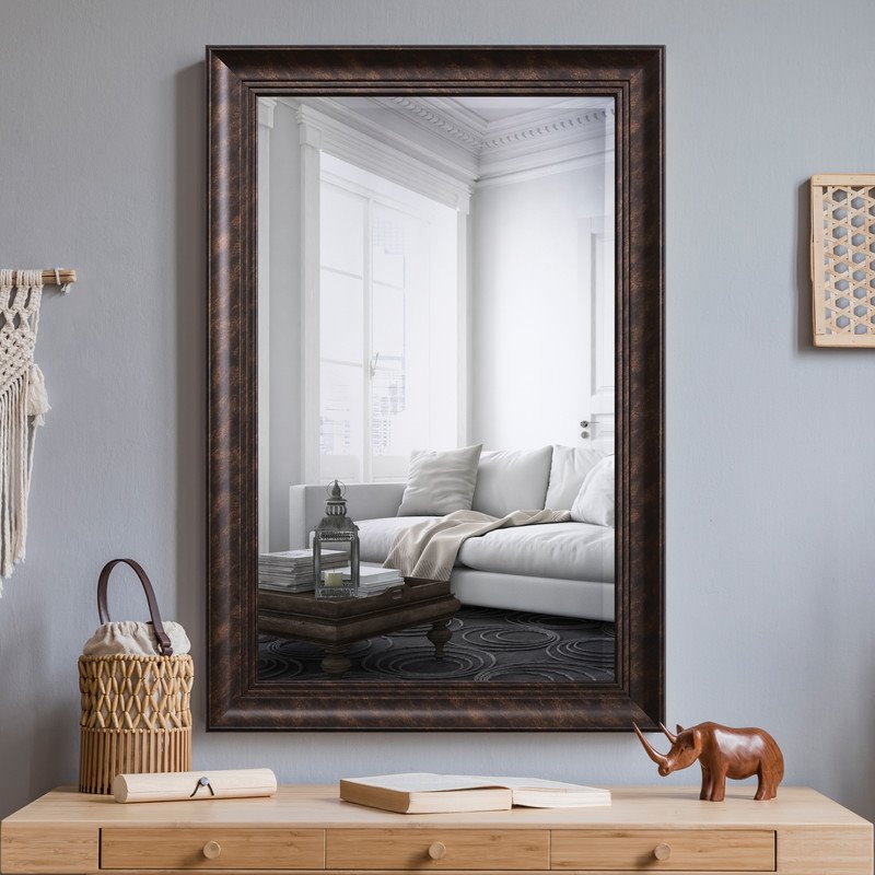 Yosemite Home Decor Medium Rectangle Beveled Glass Resin Casual Mirror in Bronze