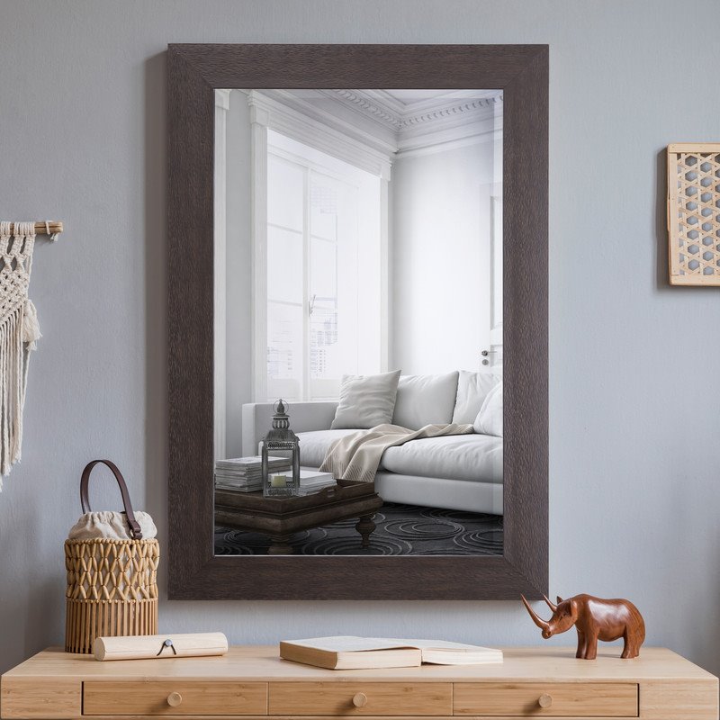 Yosemite Home Decor Medium Rectangle Glass Resin Casual Mirror in Espresso