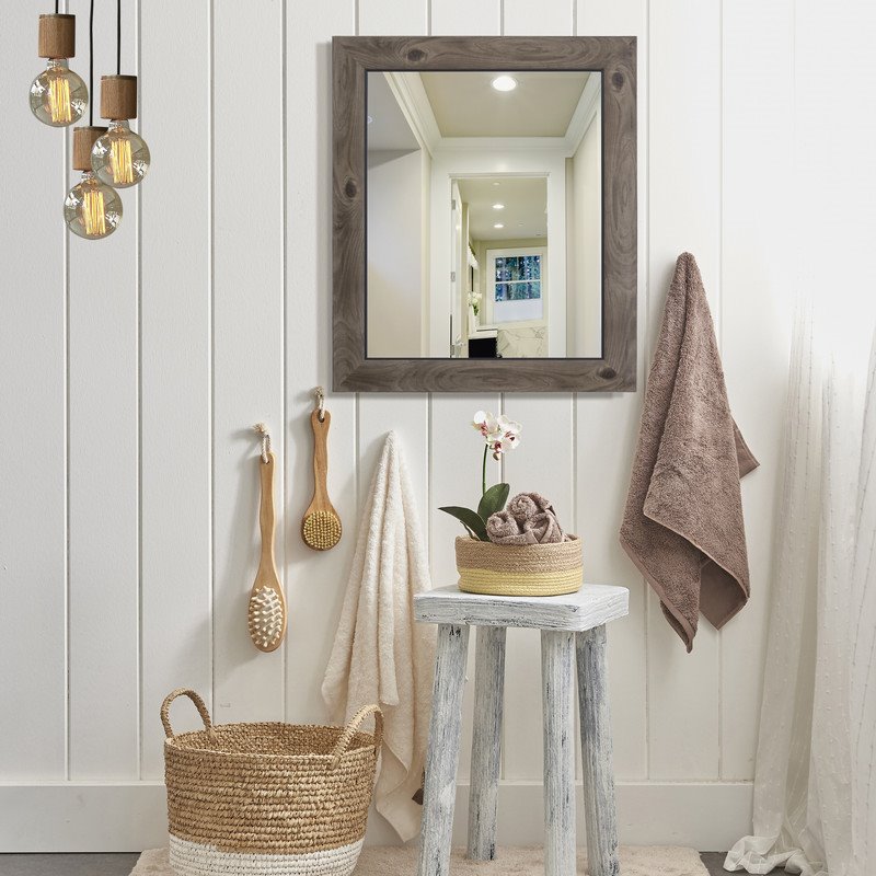 Yosemite Home Decor Medium Rectangle Beveled Glass Wood Casual Mirror in Gray