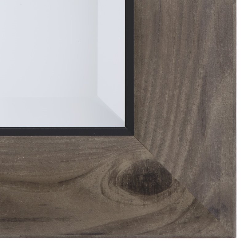 Yosemite Home Decor Medium Rectangle Beveled Glass Wood Casual Mirror in Gray