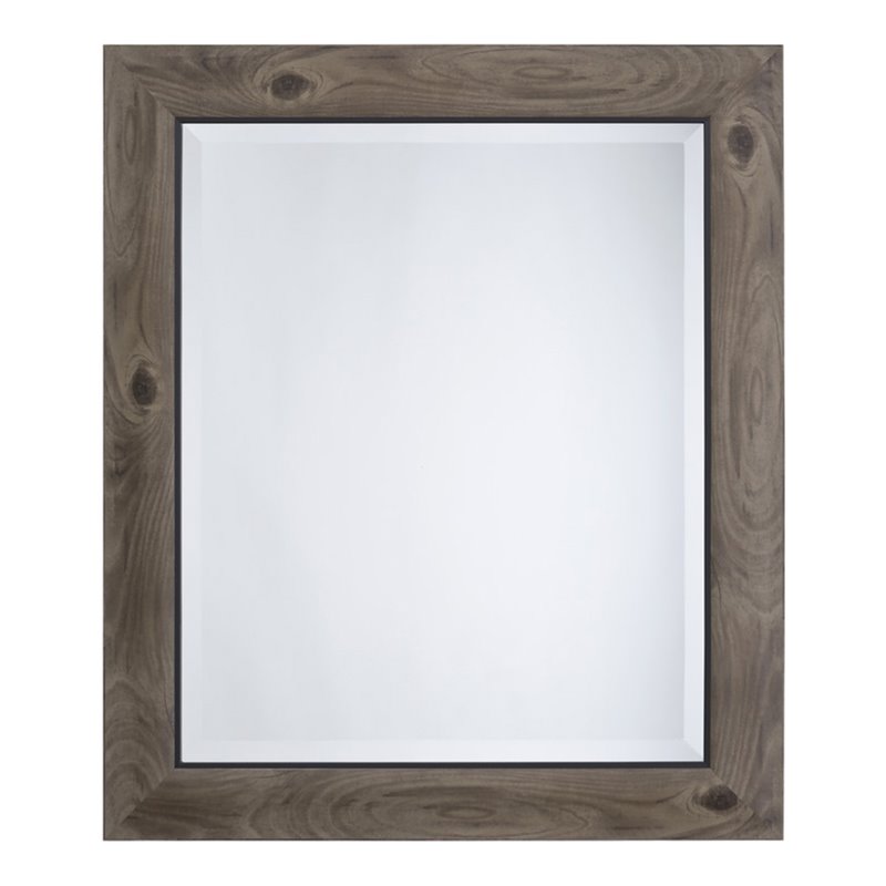 Yosemite Home Decor Medium Rectangle Beveled Glass Wood Casual Mirror in Gray