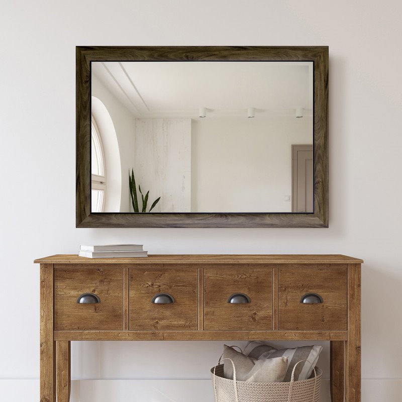 Yosemite Home Decor Large Rectangle Traditional Wood Casual Mirror in Gray/Black