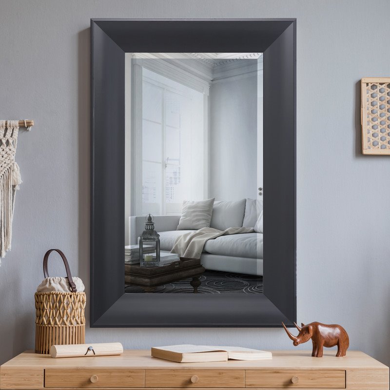 Yosemite Home Decor Medium Rectangle Beveled Glass Resin Casual Mirror in Black
