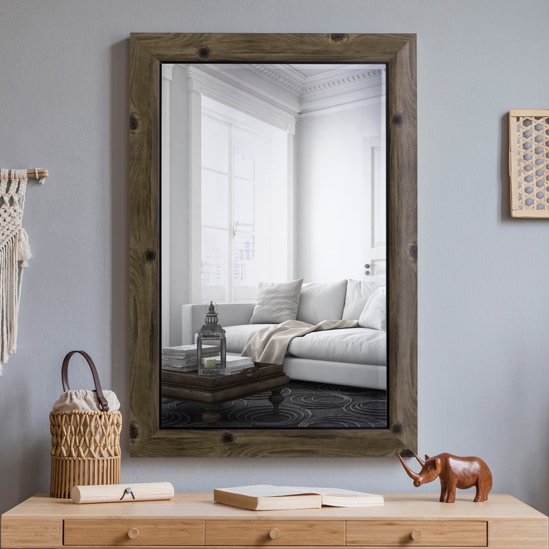 Yosemite Home Decor Medium Rectangle Beveled Glass Wood Casual Mirror in Gray