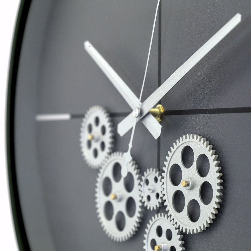 Yosemite Home Decor Minimalist Metal Clock with Open Moving Gears in Dark Green