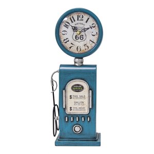 Yosemite Home Decor Route 66 Transitional Metal Table Top Clock in Blue
