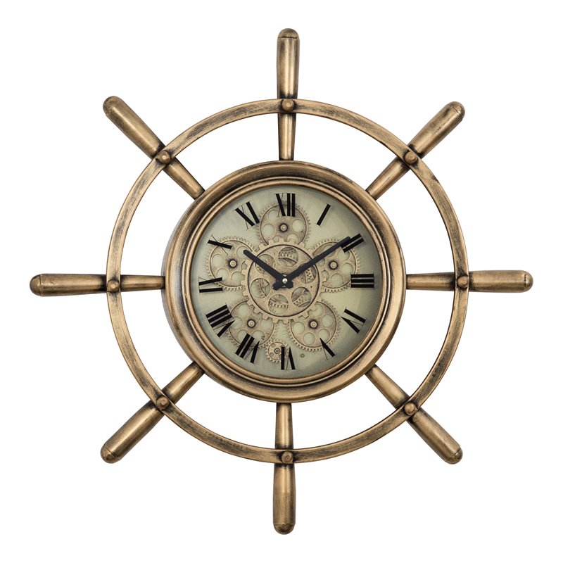 Yosemite Home Decor Modern Metal Ship's Wheel Wall Clock in Gold