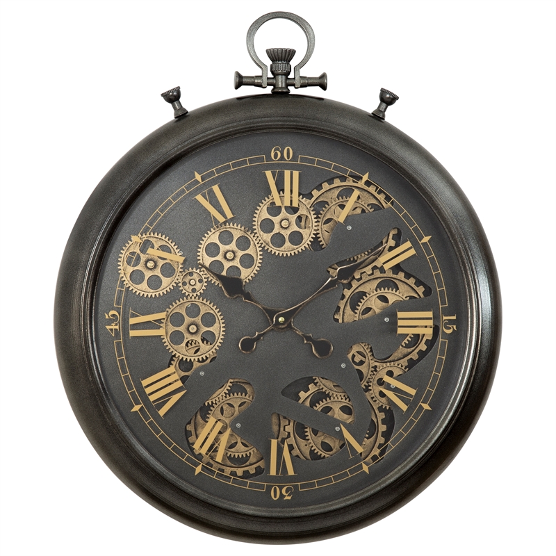 Yosemite Home Decor Sophisticated Design Modern Metal Pocket Gear Clock in Black