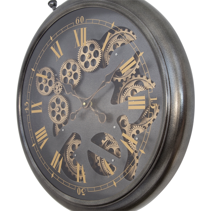 Yosemite Home Decor Sophisticated Design Modern Metal Pocket Gear Clock in Black