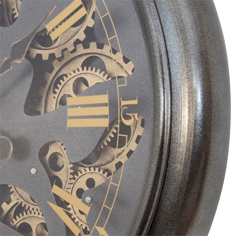 Yosemite Home Decor Sophisticated Design Modern Metal Pocket Gear Clock in Black
