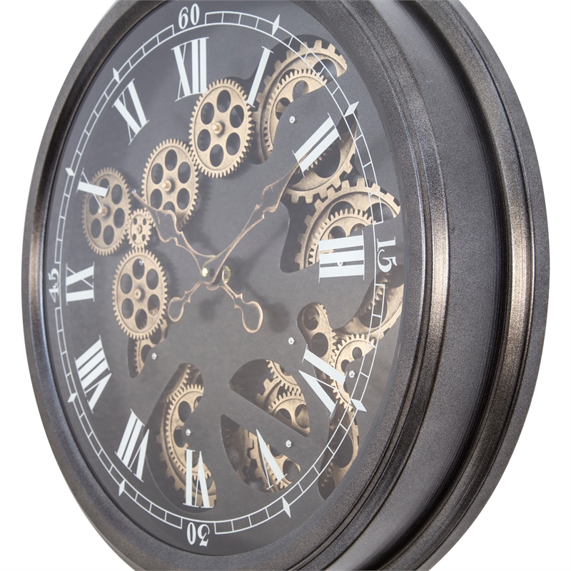 Yosemite Home Decor Modern Metal Paris II Gear Clock in Black