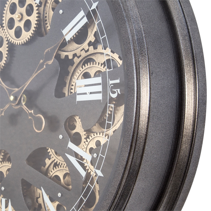 Yosemite Home Decor Modern Metal Paris II Gear Clock in Black