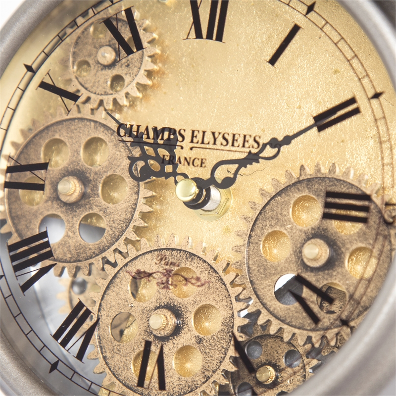 Yosemite Home Decor Modern Metal Gear Table Top Clock in Gunpowder Silver/Brass