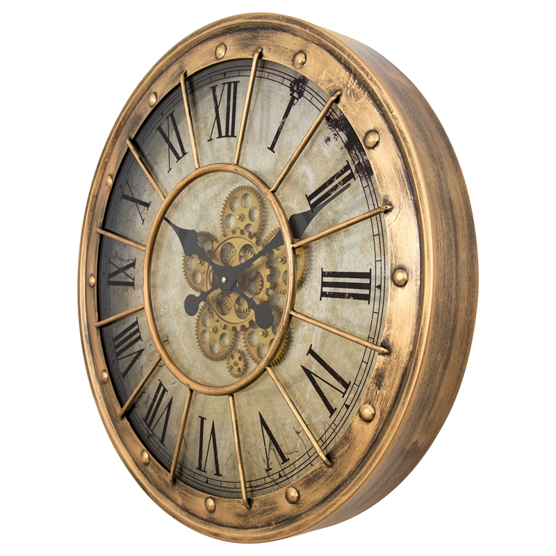 Yosemite Home Decor Gilded Round Modern Metal Gear Clock in Gold