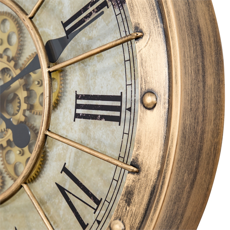 Yosemite Home Decor Gilded Round Modern Metal Gear Clock in Gold