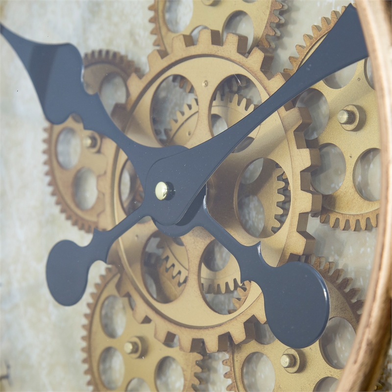 Yosemite Home Decor Gilded Round Modern Metal Gear Clock in Gold