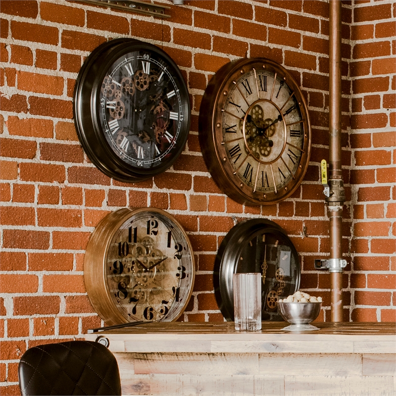 Yosemite Home Decor Gilded Round Modern Metal Gear Clock in Gold