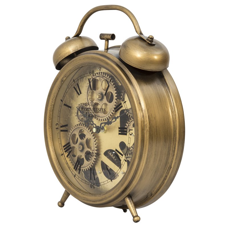 Yosemite Home Decor Modern Metal Gear Table Top Clock in Gold Brass