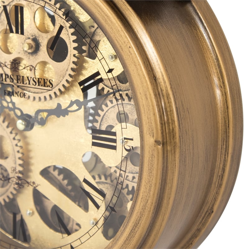 Yosemite Home Decor Modern Metal Gear Table Top Clock in Gold Brass