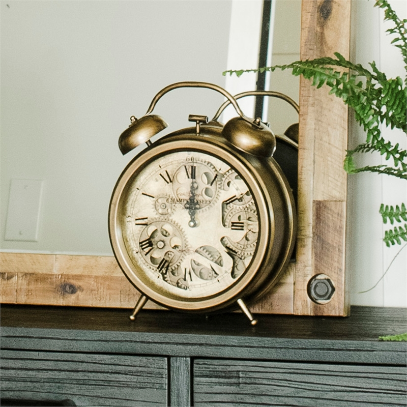 Yosemite Home Decor Modern Metal Gear Table Top Clock in Gold Brass
