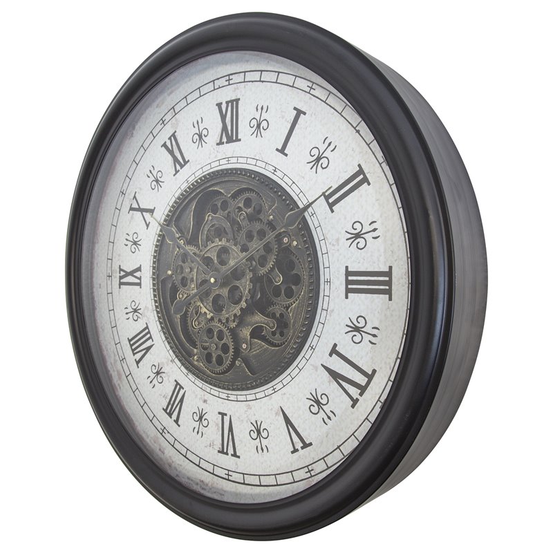 Yosemite Home Decor Metal Classic Chic Wall Clock with Gears in Black