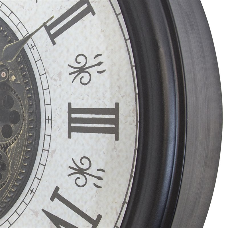 Yosemite Home Decor Metal Classic Chic Wall Clock with Gears in Black