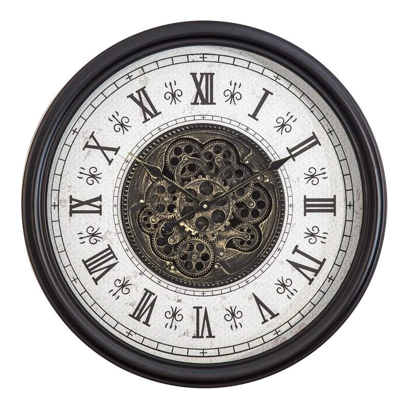 Yosemite Home Decor Metal Classic Chic Wall Clock with Gears in Black