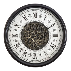 Yosemite Home Decor Metal Classic Chic Wall Clock with Gears in Black