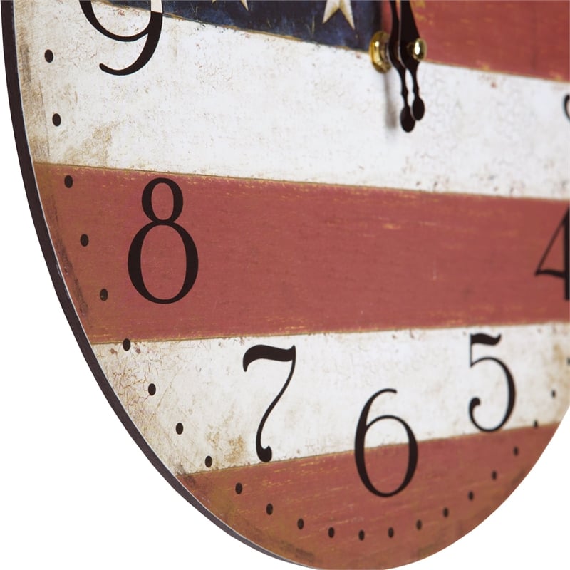 Yosemite Circular Wooden Wall Clock with American Flag Print in Multi-Color